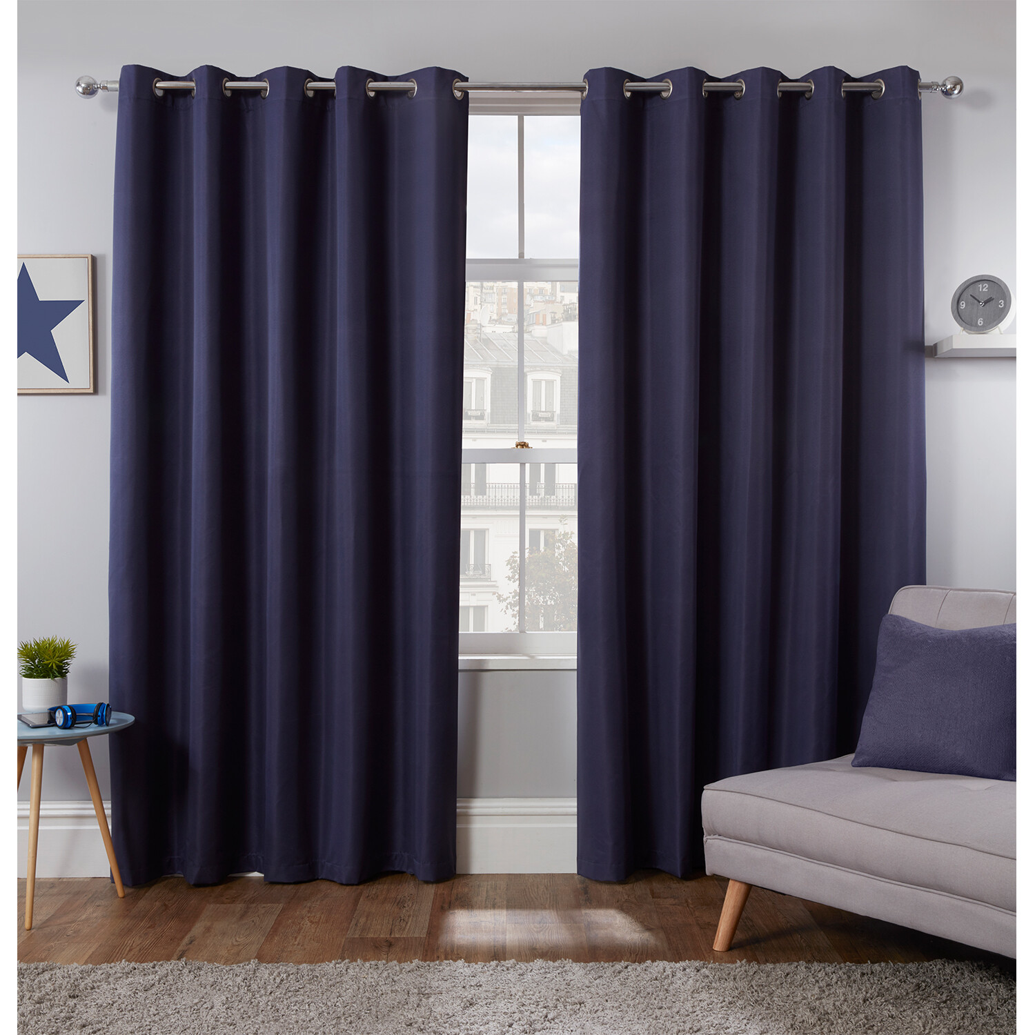Kids Blue Blackout Eyelet Curtains 117 x 137cm